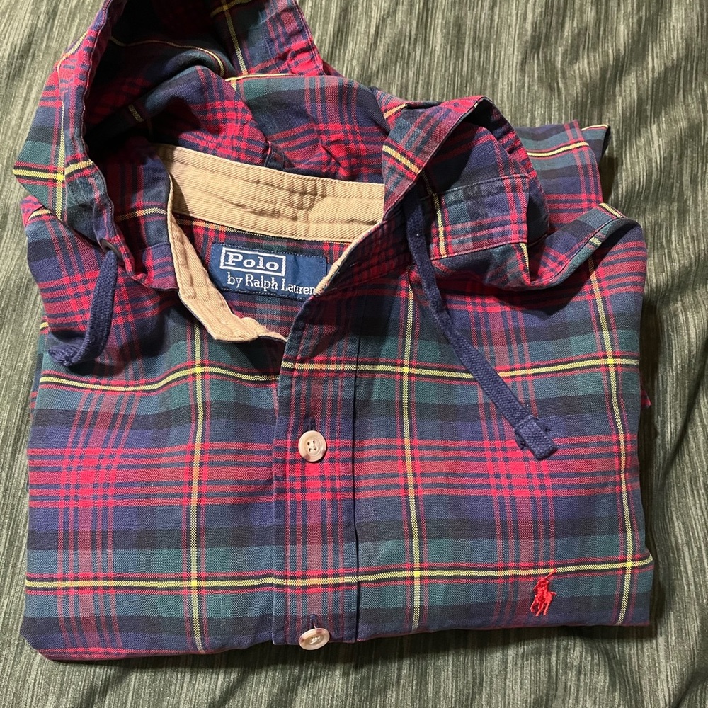 Polo by Ralph Lauren Men's Plaid Shirt - Red and Blue w/Hood